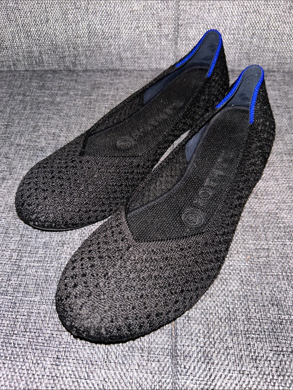 Rothy's Black Knit Slip-On Flats with Blue Accent - Picture 2 of 8